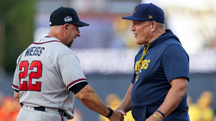 Aug 23, 2026; Williamsport, PA, USA; Atlanta Braves manager Walt Weiss (left) shakes hands with Milwaukee Brewers manager Pat Murphy (right) prior to the MLB Little League Classic game at Journey Bank Ballpark at Historic Bowman Field. Mandatory Credit: Matthew O'Haren-Imagn Images Aug 23, 2026; Williamsport, PA, USA; Atlanta Braves manager Walt Weiss (left) shakes hands with Milwaukee Brewers manager Pat Murphy (right) prior to the MLB Little League Classic game at Journey Bank Ballpark at Historic Bowman Field. Mandatory Credit: Matthew O'Haren-Imagn Images