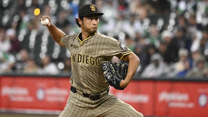 Sep 20, 2025; Chicago, Illinois, USA; San Diego Padres pitcher Yu Darvish (11) delivers during the first inning against the Chicago White Sox at Rate Field. Mandatory Credit: Matt Marton-Imagn Images Sep 20, 2025; Chicago, Illinois, USA; San Diego Padres pitcher Yu Darvish (11) delivers during the first inning against the Chicago White Sox at Rate Field. Mandatory Credit: Matt Marton-Imagn Images