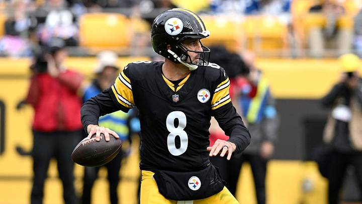 Oct 11, 2026; Pittsburgh, Pennsylvania, USA;  Pittsburgh Steelers quarterback Aaron Rodgers (8) looks to throw in the second quarter against the Indianapolis Colts at Acrisure Stadium.  Mandatory Credit: Barry Reeger-Imagn Images
