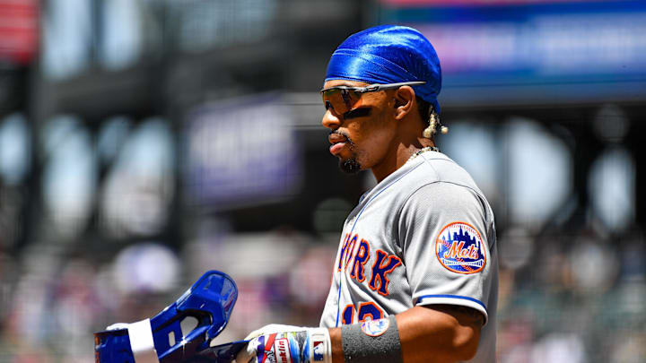 May 28, 2023; Denver, Colorado, USA; New York Mets shortstop Francisco Lindor (12) takes off his
