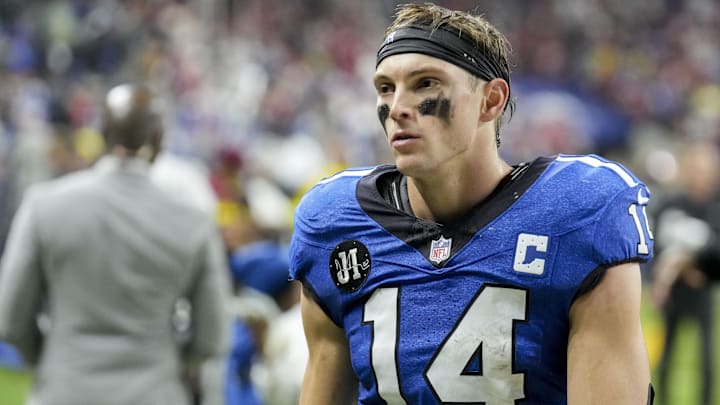 Indianapolis Colts wide receiver Alec Pierce leaves the field after losing a game against the San Francisco 49ers.