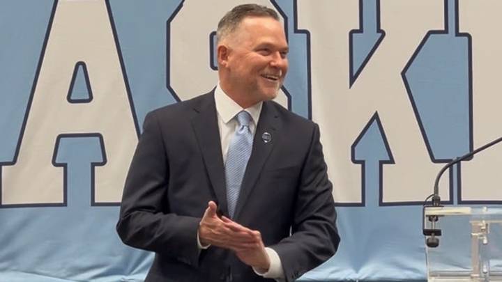UNC basketball coach Michael Malone during his introductory press conference on April 7, 2026, inside the Smith Center.