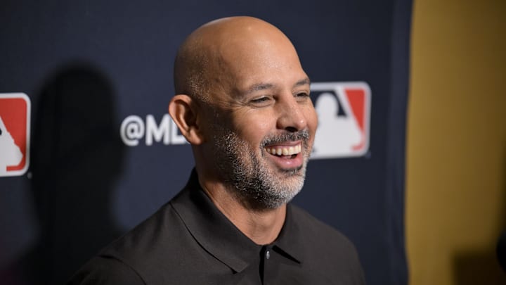 Dec 9, 2024; Dallas, TX, USA; Boston Red Sox manager Alex Cora speaks with the media at the Hilton Anatole during the 2024 MLB Winter Meetings. Mandatory Credit: Jerome Miron-Imagn Images