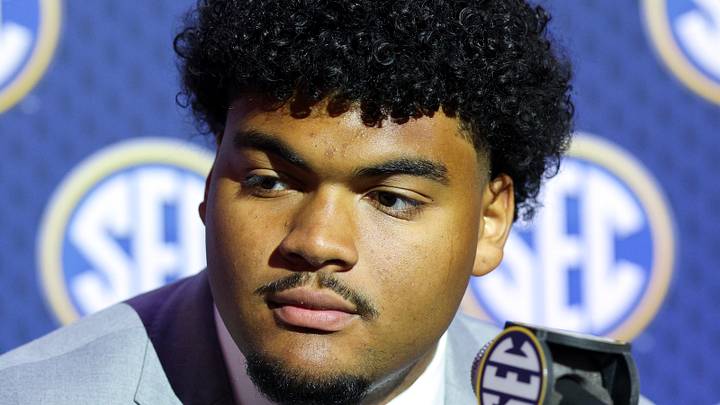 Texas Longhorns offensive lineman Trevor Goosby (74) speaks to the press during SEC Football Kickoff Media Day at the Tampa Marriott. 