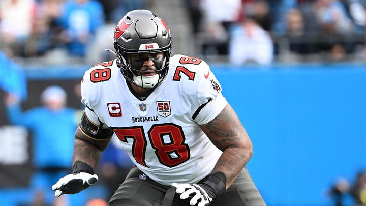 Dec 21, 2025; Charlotte, North Carolina, USA;  Tampa Bay Buccaneers offensive tackle Tristan Wirfs (78) on the field in the first quarter at Bank of America Stadium. Mandatory Credit: Bob Donnan-Imagn Images