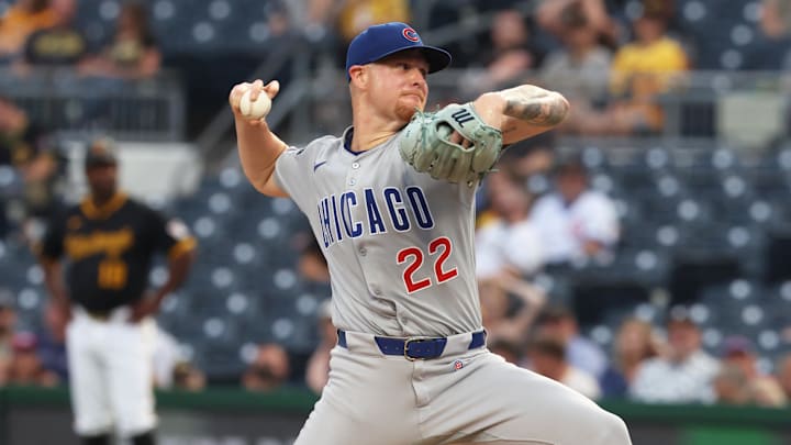 Cade Horton throwing a pitch off of the mound for the Cub