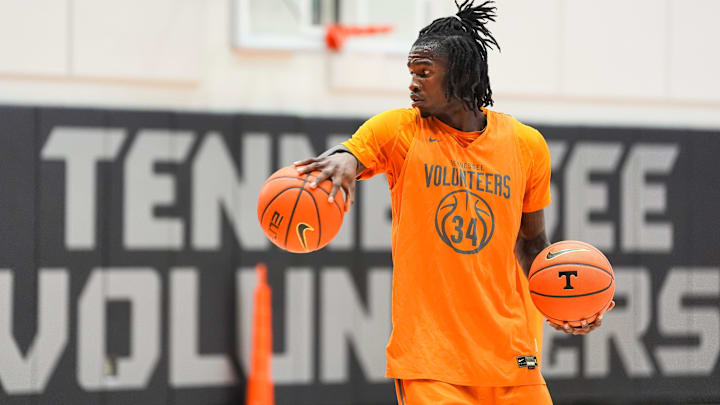 Tennessee forward Felix Okpara (34) during Tennessee basketball's media day and practice held at Pratt Pavilion on Oct. 9, 2025.