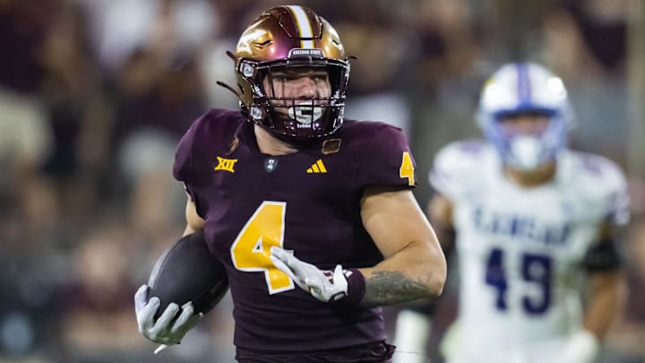 Arizona State Sun Devils running back Cam Skattebo (10) is hoping to play in a bowl game for the first time in his career.