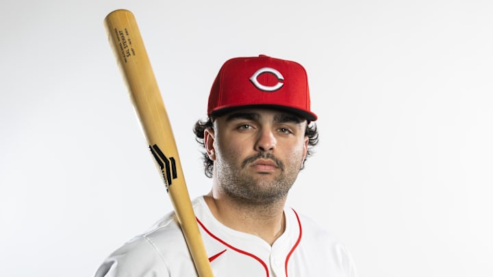 Feb 18, 2025; Goodyear, AZ, USA; Cincinnati Reds infielder Sal Stewart poses for a portrait during Media Day at the Cincinnati Reds Development Complex. Mandatory Credit: Mark J. Rebilas-Imagn Images Feb 18, 2025; Goodyear, AZ, USA; Cincinnati Reds infielder Sal Stewart poses for a portrait during Media Day at the Cincinnati Reds Development Complex. Mandatory Credit: Mark J. Rebilas-Imagn Images