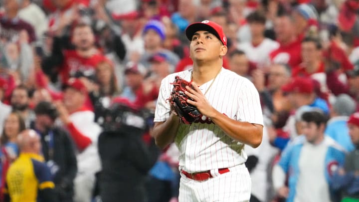 Philadelphia Phillies starting pitcher Ranger Suarez (55) steps onto the field against the Arizona Diamondbacks