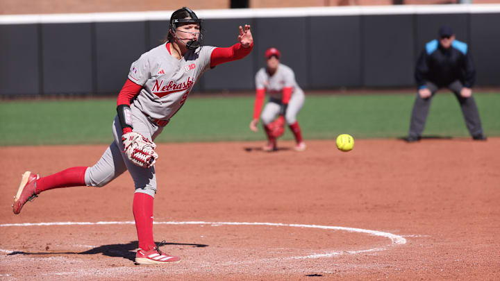 Nebraska pitcher Hannah Camenzind delivers against Northern Colorado at Bowlin Stadium on March 8, 2025. Nebraska pitcher Hannah Camenzind delivers against Northern Colorado at Bowlin Stadium on March 8, 2025.