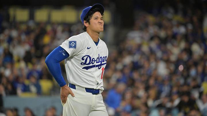 May 27, 2026; Los Angeles, California, USA; Los Angeles Dodgers two-way player Shohei Ohtani (17) reacts after a play during the fourth inning against the Colorado Rockies at Dodger Stadium. Mandatory Credit: Jayne Kamin-Oncea-Imagn Images
