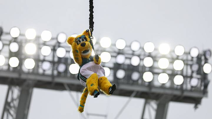 Jaguars mascot Jaxson De Ville is known for his stadium jumps. 