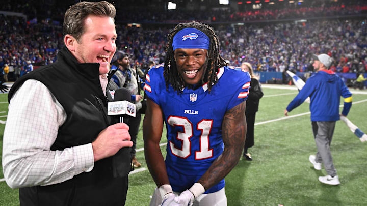 Nov 2, 2025; Orchard Park, New York, USA; Buffalo Bills cornerback Maxwell Hairston (31) is interviewed after the game against the Kansas City Chiefs at Highmark Stadium. Nov 2, 2025; Orchard Park, New York, USA; Buffalo Bills cornerback Maxwell Hairston (31) is interviewed after the game against the Kansas City Chiefs at Highmark Stadium.