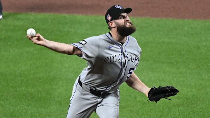 Jul 25, 2025; Baltimore, Maryland, USA; Colorado Rockies pitcher Jake Bird (59) delivers a pitch during the seventh inning against the Baltimore Orioles at Oriole Park at Camden Yards. Mandatory Credit: James A. Pittman-Imagn Images Jul 25, 2025; Baltimore, Maryland, USA; Colorado Rockies pitcher Jake Bird (59) delivers a pitch during the seventh inning against the Baltimore Orioles at Oriole Park at Camden Yards. Mandatory Credit: James A. Pittman-Imagn Images