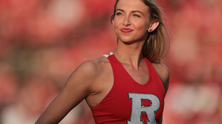 A member of the Rutgers Scarlet Knights cheer team
