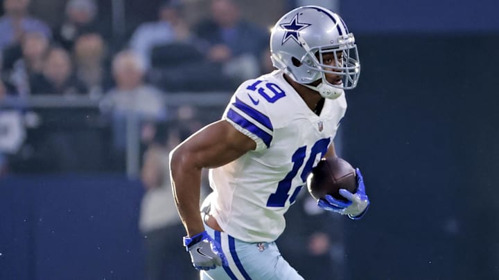 Jan 16, 2022; Arlington, Texas, USA; Dallas Cowboys wide receiver Amari Cooper (19) in action during the NFC Wild Card playoff football game against the San Francisco 49ers at AT&T Stadium. Mandatory Credit: Kevin Jairaj-Imagn Images