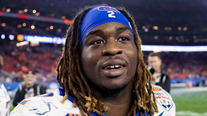 Dec 31, 2024; Glendale, AZ, USA; Boise State Broncos running back Ashton Jeanty (2) against the Penn State Nittany Lions during the Fiesta Bowl at State Farm Stadium. Mandatory Credit: Mark J. Rebilas-Imagn Images Dec 31, 2024; Glendale, AZ, USA; Boise State Broncos running back Ashton Jeanty (2) against the Penn State Nittany Lions during the Fiesta Bowl at State Farm Stadium. Mandatory Credit: Mark J. Rebilas-Imagn Images
