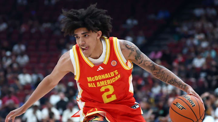 Mar 31, 2026; Glendale, AZ, USA; Taylen Kinney (2) during the McDonalds All American Boys Game at Desert Diamond Arena. Mandatory Credit: Mark J. Rebilas-Imagn Images