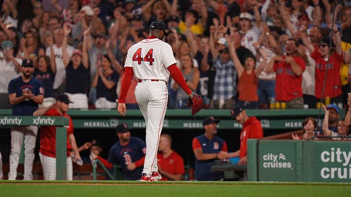 Jun 25, 2026; Boston, Massachusetts, USA; Fans react after Boston Red Sox pitcher Aroldis Chapman (44) makes the play to first base against the New York Yankees to end the game in the ninth inning at Fenway Park. Mandatory Credit: David Butler II-Imagn Images Jun 25, 2026; Boston, Massachusetts, USA; Fans react after Boston Red Sox pitcher Aroldis Chapman (44) makes the play to first base against the New York Yankees to end the game in the ninth inning at Fenway Park. Mandatory Credit: David Butler II-Imagn Images