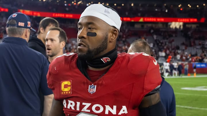Nov 3, 2024; Glendale, Arizona, USA; Arizona Cardinals safety Budda Baker (3) against the Chicago Bears at State Farm Stadium. Mandatory Credit: Mark J. Rebilas-Imagn Images
