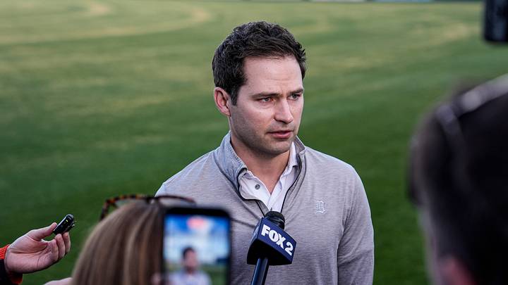 Detroit Tigers president of baseball operations Scott Harris speaks to press on the first day of spring training at TigerTown in Lakeland, Fla. on Wednesday, Feb. 11, 2026. Detroit Tigers president of baseball operations Scott Harris speaks to press on the first day of spring training at TigerTown in Lakeland, Fla. on Wednesday, Feb. 11, 2026.