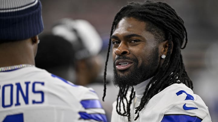 Aug 16, 2025; Arlington, Texas, USA; Dallas Cowboys cornerback Trevon Diggs (7) looks on before the game between the Dallas Cowboys and the Baltimore Ravens at AT&T Stadium.