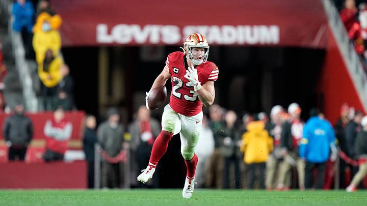 San Francisco 49ers running back Christian McCaffrey (23) runs against the Chicago Bears in the second half at Levi's Stadium. San Francisco 49ers running back Christian McCaffrey (23) runs against the Chicago Bears in the second half at Levi's Stadium.