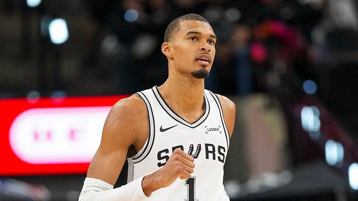 Jun 5, 2026; San Antonio, Texas, USA; San Antonio Spurs forward Victor Wembanyama (1) celebrates in the second quarter during game two of the 2026 NBA Finals at Frost Bank Center. Mandatory Credit: Scott Wachter-Imagn Images