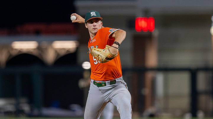 MiamiÕs AJ Ciscar (52) is the starting pitcher against Florida in NCAA Gainesville Regionals at Condron Family Ballpark in Gainesville, Florida, Saturday, May 30, 2026. The Gators beat the Hurricanes 22-10. [Cyndi Chambers/ Gainesville Sun] 2026