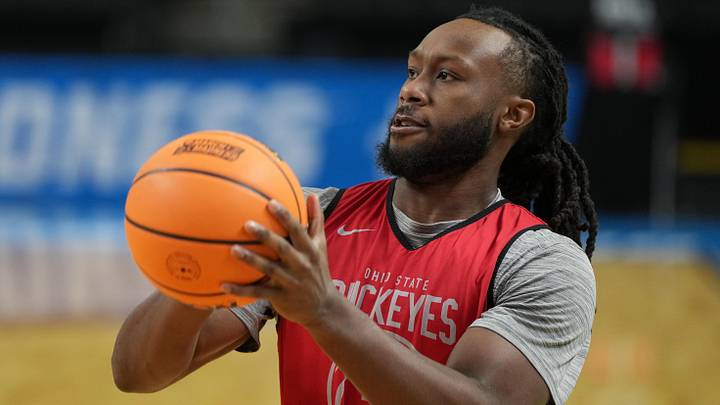 Mar 18, 2026; Greenville, SC, USA; Ohio State Buckeyes guard Bruce Thornton (2) during a practice session ahead of the first round of the men's 2026 NCAA Tournament at Bon Secours Wellness Arena. Mandatory Credit: Bob Donnan-Imagn Images