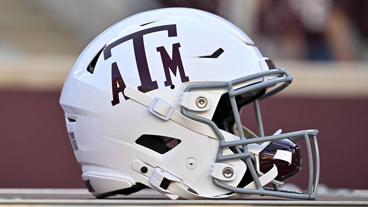A detailed view of a Texas A&M Aggies helmet on the sideline before the game against the Florida Gators at Kyle Field. A detailed view of a Texas A&M Aggies helmet on the sideline before the game against the Florida Gators at Kyle Field.