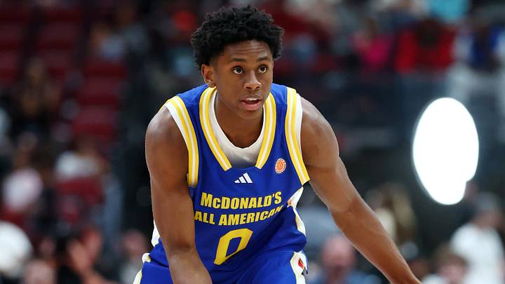 Mar 31, 2026; Glendale, AZ, USA; Brandon McCoy Jr (0)  during the McDonalds All American Boys Game at Desert Diamond Arena. Mandatory Credit: Mark J. Rebilas-Imagn Images