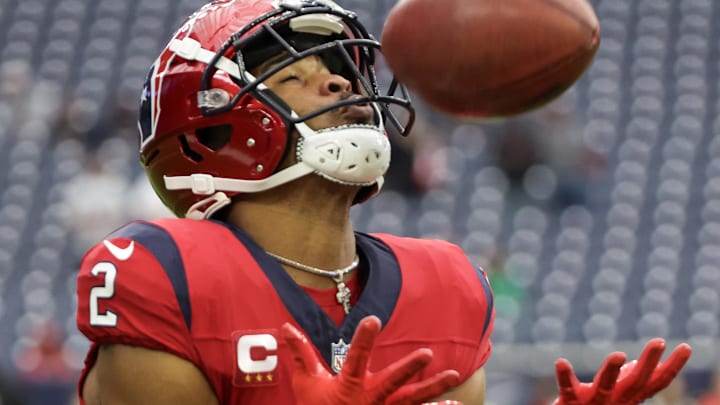 Nov 26, 2023; Houston, Texas, USA; Houston Texans wide receiver Robert Woods (2) practices before playing against the Jacksonville Jaguars at NRG Stadium. Mandatory Credit: Thomas Shea-Imagn Images