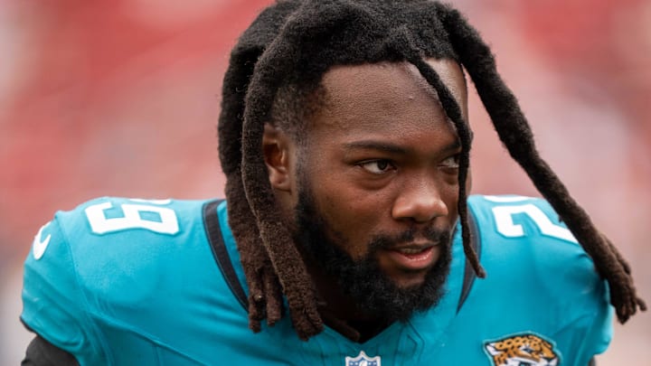 September 28, 2025; Santa Clara, California, USA; Jacksonville Jaguars safety Eric Murray (29) after the game against the San Francisco 49ers at Levi's Stadium. Mandatory Credit: Kyle Terada-Imagn Images