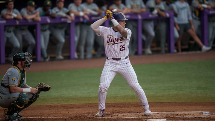 Omar Serna bats in a game against Southeastern Louisiana