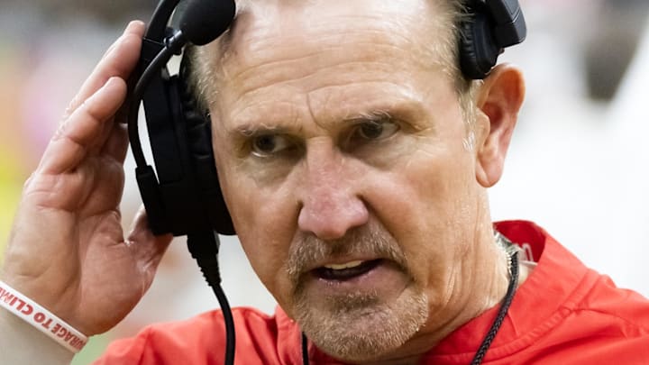 Feb 9, 2025; New Orleans, LA, USA;  Kansas City Chiefs defensive coordinator Steve Spagnuolo against the Philadelphia Eagles in Super Bowl LIX at Caesars Superdome. Feb 9, 2025; New Orleans, LA, USA;  Kansas City Chiefs defensive coordinator Steve Spagnuolo against the Philadelphia Eagles in Super Bowl LIX at Caesars Superdome.