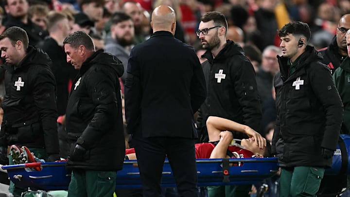 Giovanni Leoni had to be stretchered off in his Liverpool debut.