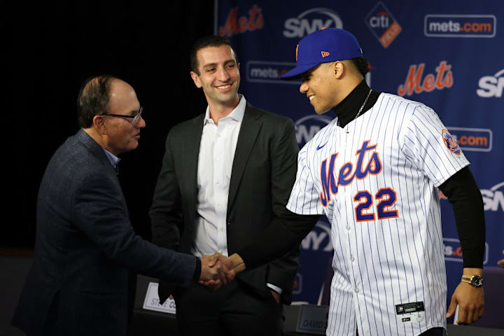David Stearns, Juan Soto, Steve Cohen David Stearns, Juan Soto, Steve Cohen