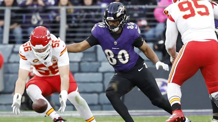 Isaiah Likely had two catches for 16 yards against the Chiefs in the AFC Championship Game