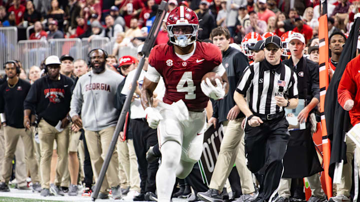 Alabama running back Daniel Hill runs along the sideline in the second half of the SEC Championship on Dec. 6, 2025. Alabama running back Daniel Hill runs along the sideline in the second half of the SEC Championship on Dec. 6, 2025.