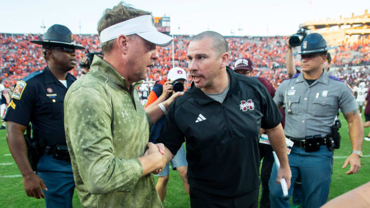 Auburn Tigers head coach Hugh Freeze and Mississippi State Bulldogs head coach Zach Arnett