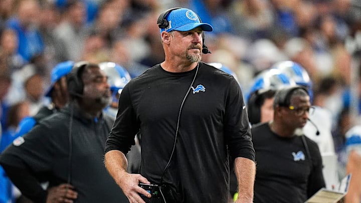 Detroit Lions head coach Dan Campbell watches a play against Indianapolis Colts during the second half at Lucas Oil Stadium in Indianapolis, Ind. on Sunday, Nov. 24, 2024.