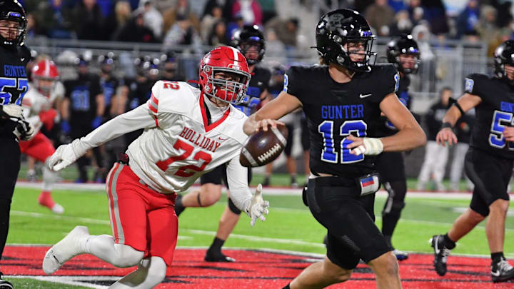 Holliday's Jackson Bishop pressures Gunter's Preston Tarpley. Holliday's Jackson Bishop pressures Gunter's Preston Tarpley.