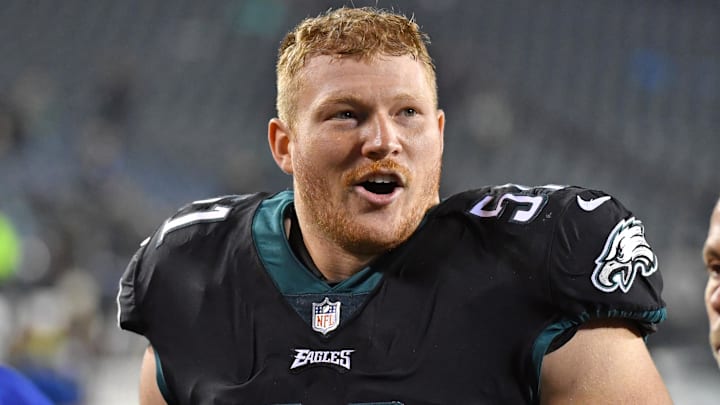 Nov 27, 2022; Philadelphia, Pennsylvania, USA; Philadelphia Eagles center Cam Jurgens (51) walks off