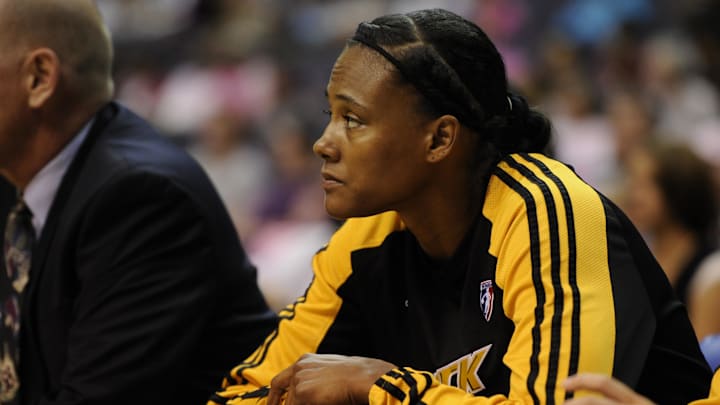 August 1, 2010; Washington, DC, USA; Tulsa Shock guard Marion Jones during the first half at the Verizon Center.  Mandatory Credit: Rafael Suanes-Imagn Images
