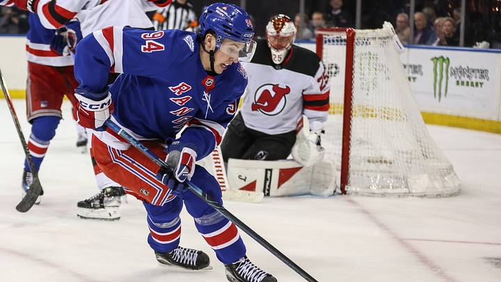 Mar 31, 2026; New York, New York, USA; New York Rangers right wing Gabe Perreault (94) at Madison Square Garden. Mandatory Credit: Wendell Cruz-Imagn Images Mar 31, 2026; New York, New York, USA; New York Rangers right wing Gabe Perreault (94) at Madison Square Garden. Mandatory Credit: Wendell Cruz-Imagn Images