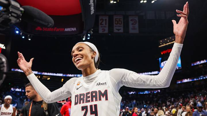 Oct 4, 2026; Atlanta, Georgia, USA; Atlanta Dream forward DeWanna Bonner (24) celebrates after a victory over the New York Liberty in game one of the second round for the 2026 WNBA Playoffs at State Farm Arena. Mandatory Credit: Brett Davis-Imagn Images Oct 4, 2026; Atlanta, Georgia, USA; Atlanta Dream forward DeWanna Bonner (24) celebrates after a victory over the New York Liberty in game one of the second round for the 2026 WNBA Playoffs at State Farm Arena. Mandatory Credit: Brett Davis-Imagn Images