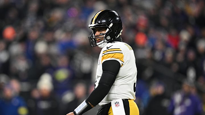 Pittsburgh Steelers quarterback Russell Wilson looks on in the first quarter against the Baltimore Ravens.