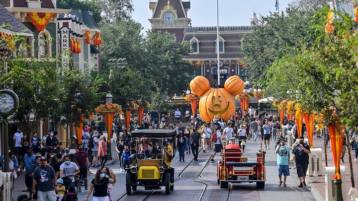Halloween decorations along Main Street, U.S.A. at Disneyland Park in Anaheim, California. Halloween decorations along Main Street, U.S.A. at Disneyland Park in Anaheim, California.